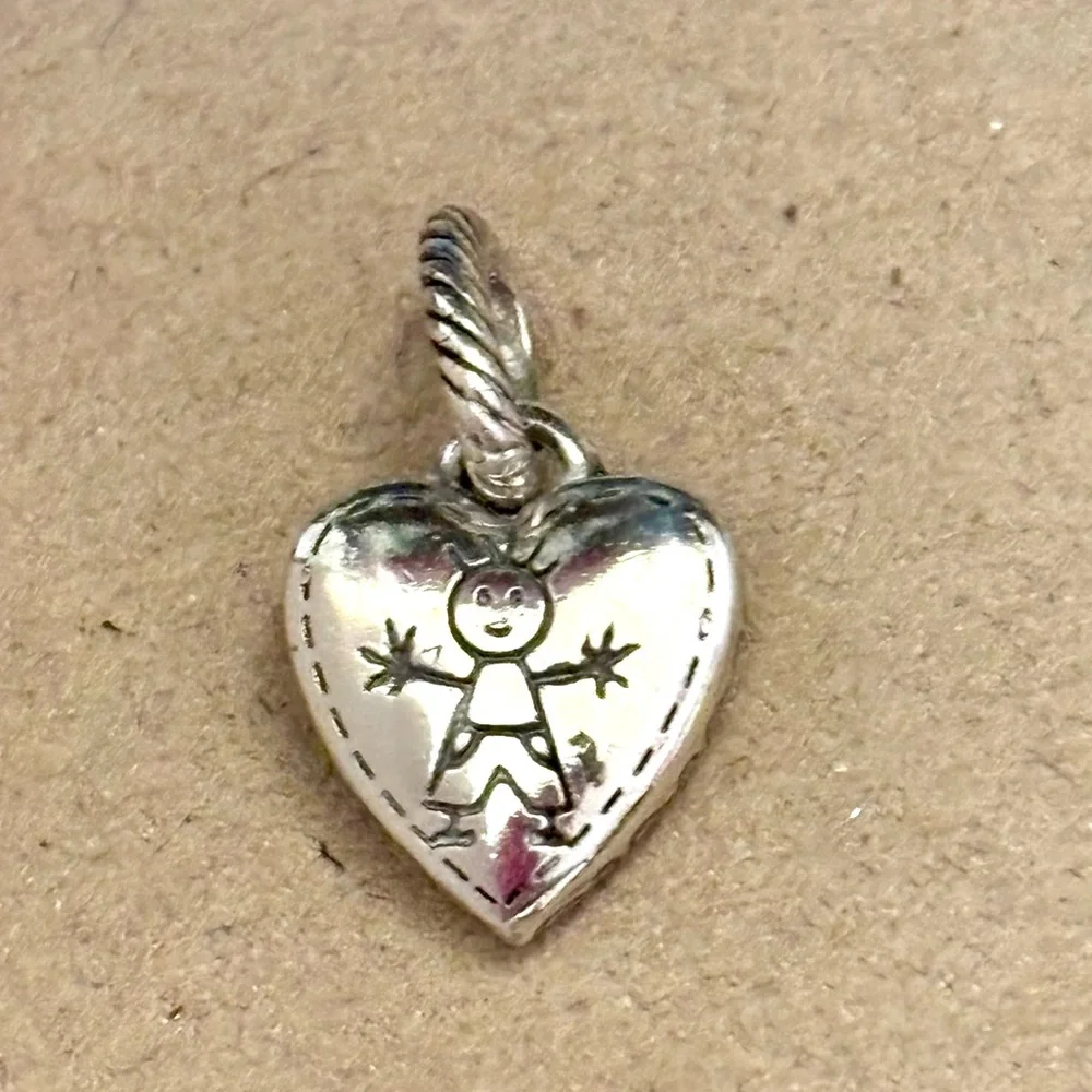 🆕Listing 🆕Brighton Happy Boy silver heart charm Stick figure both sides Retired